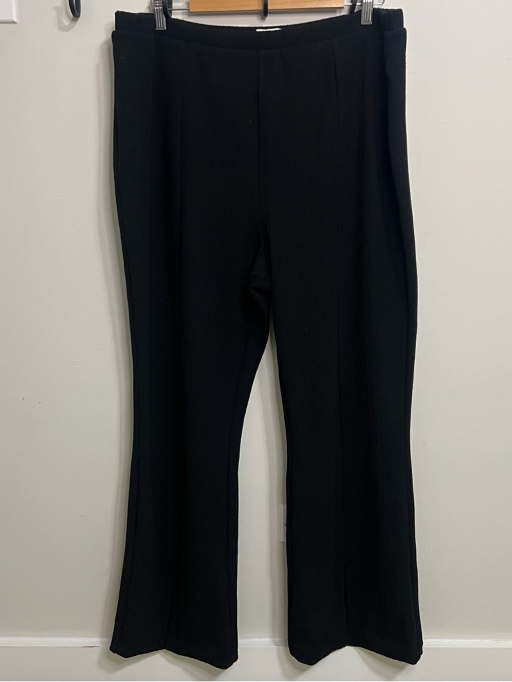 Black Women's Flare Dress Pants Elastic Waist Work Pants Careerwear Wide Leg